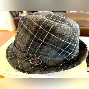 NWT Vintage DORFMAN PACIFIC Wool Tweed Gray Structured Fedora Hat with Lining